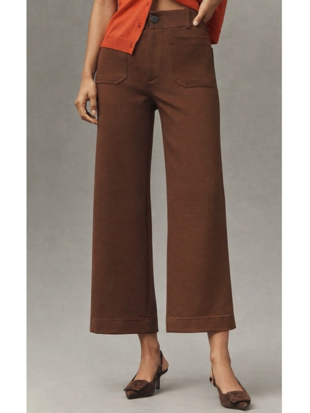 Anthropologie Maeve The Colette Knit Crop Wide Leg Pants Brown